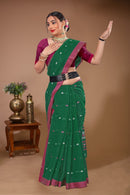 Sargam - Green Purple Cotton Printed Saree