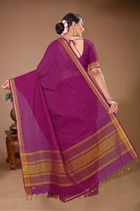 Gulmohar - Purple Golden Cotton Printed Saree