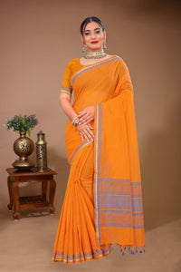 Gulmohar - Yellow Grey Cotton Printed Saree