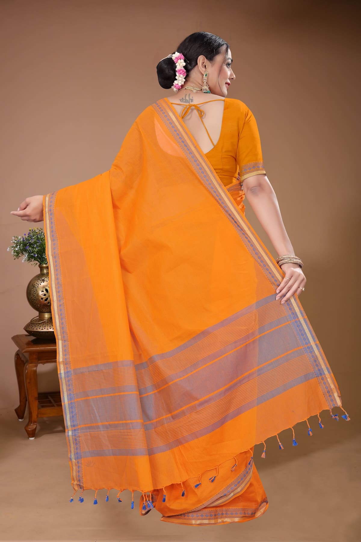 Gulmohar - Yellow Grey Cotton Printed Saree