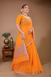 Gulmohar - Yellow Grey Cotton Printed Saree