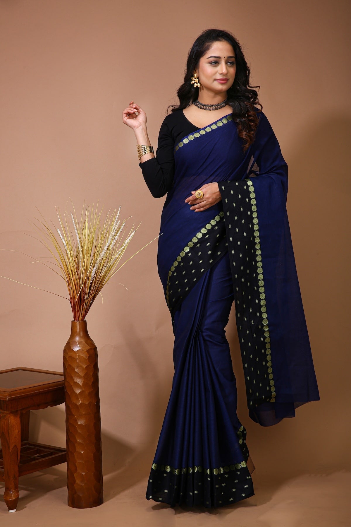 Sitara - Blue Cotton Self Design Saree