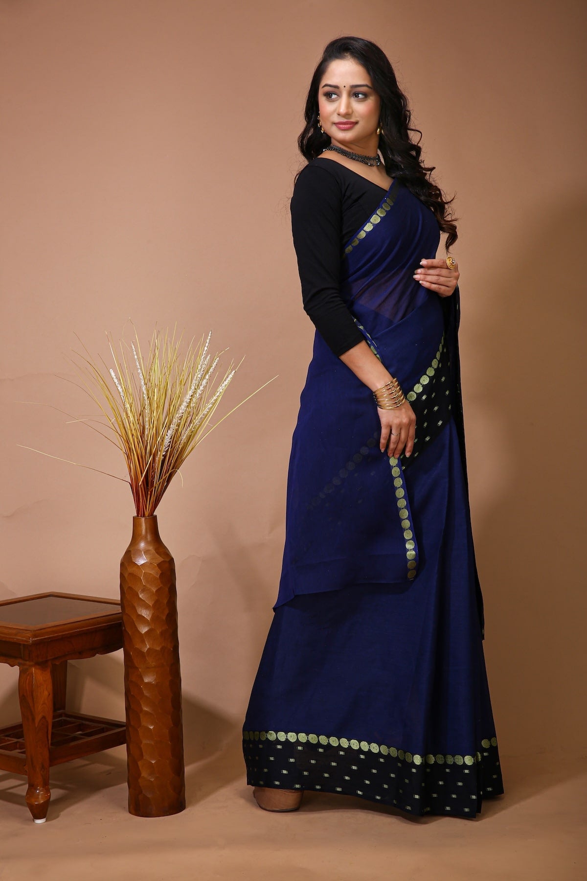 Sitara - Blue Cotton Self Design Saree