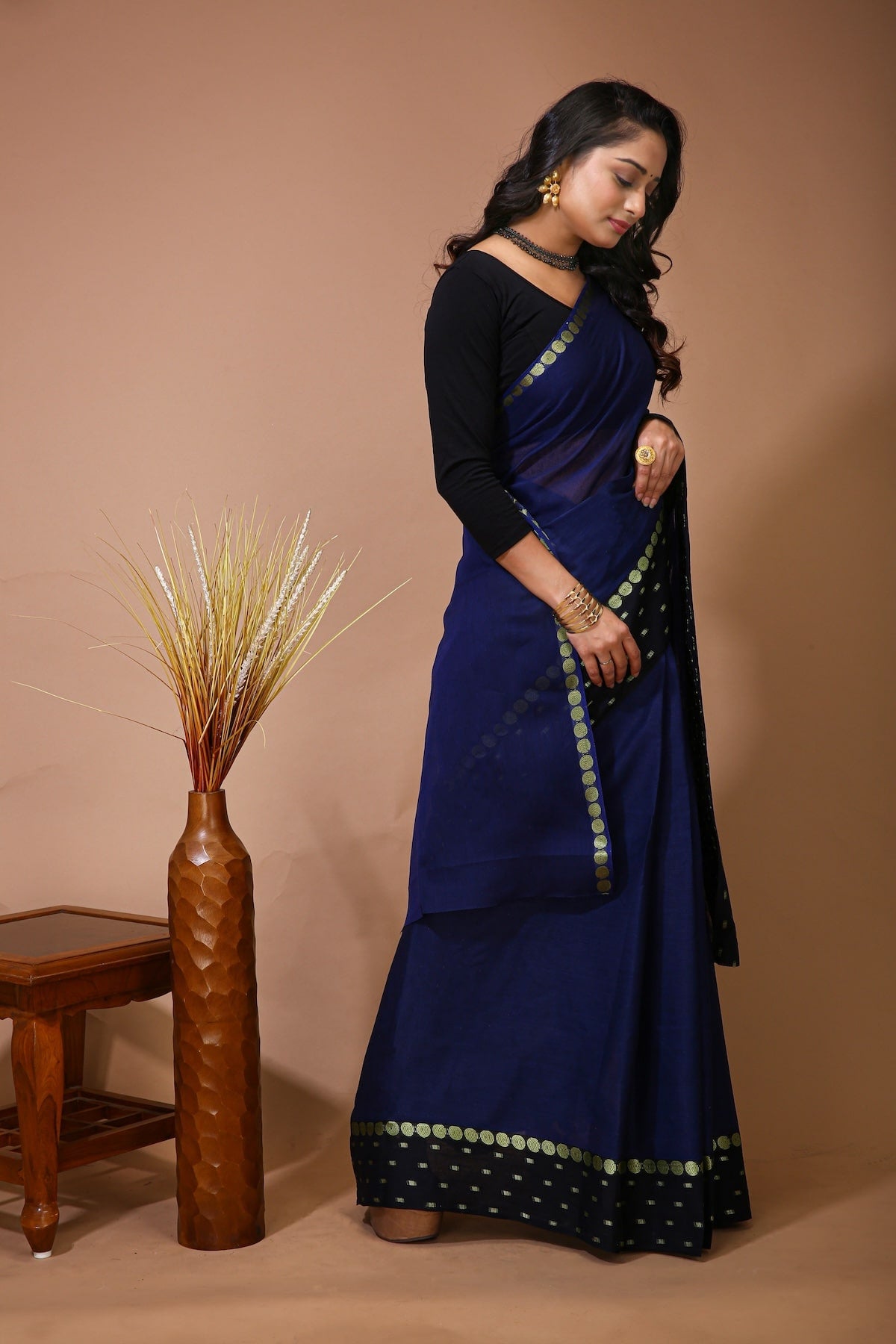 Sitara - Blue Cotton Self Design Saree