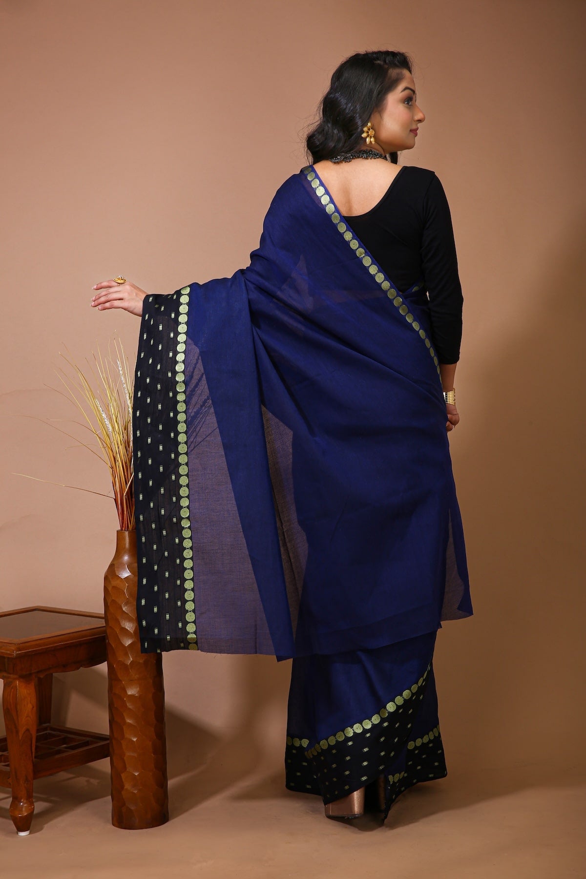 Sitara - Blue Cotton Self Design Saree