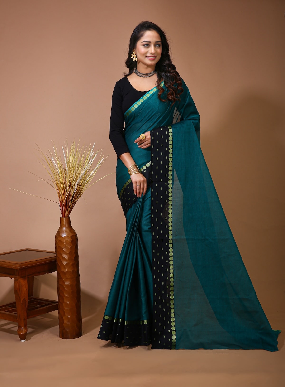 Sitara - Green Cotton Self Design Saree