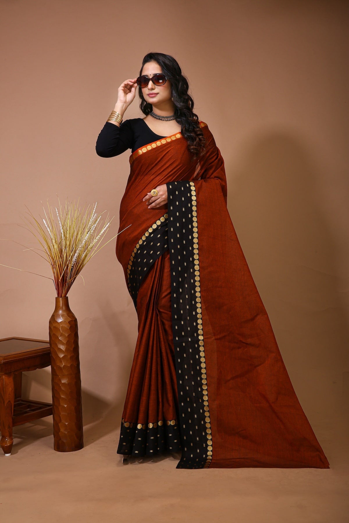 Sitara - Orange Cotton Self Design Saree