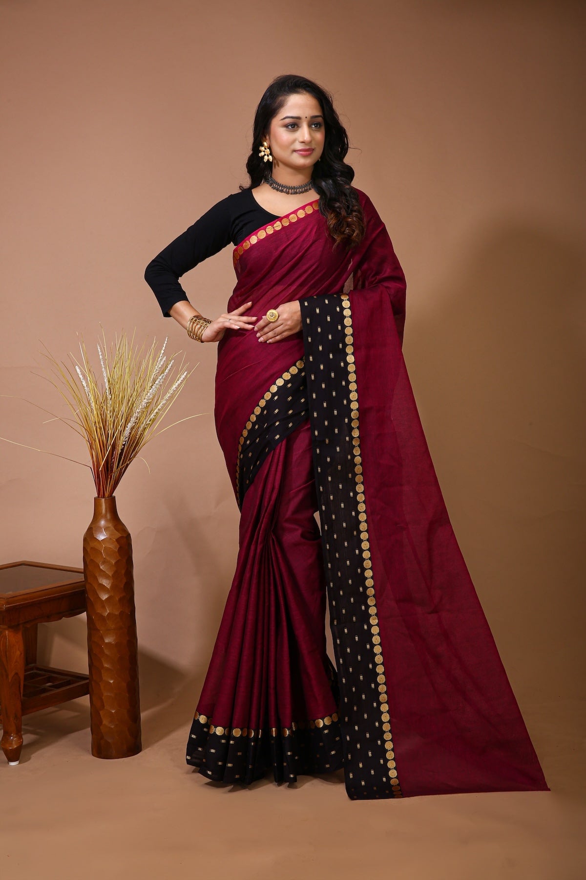 Sitara - Pink Cotton Self Design Saree