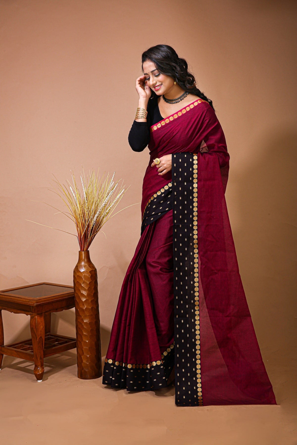 Sitara - Pink Cotton Self Design Saree