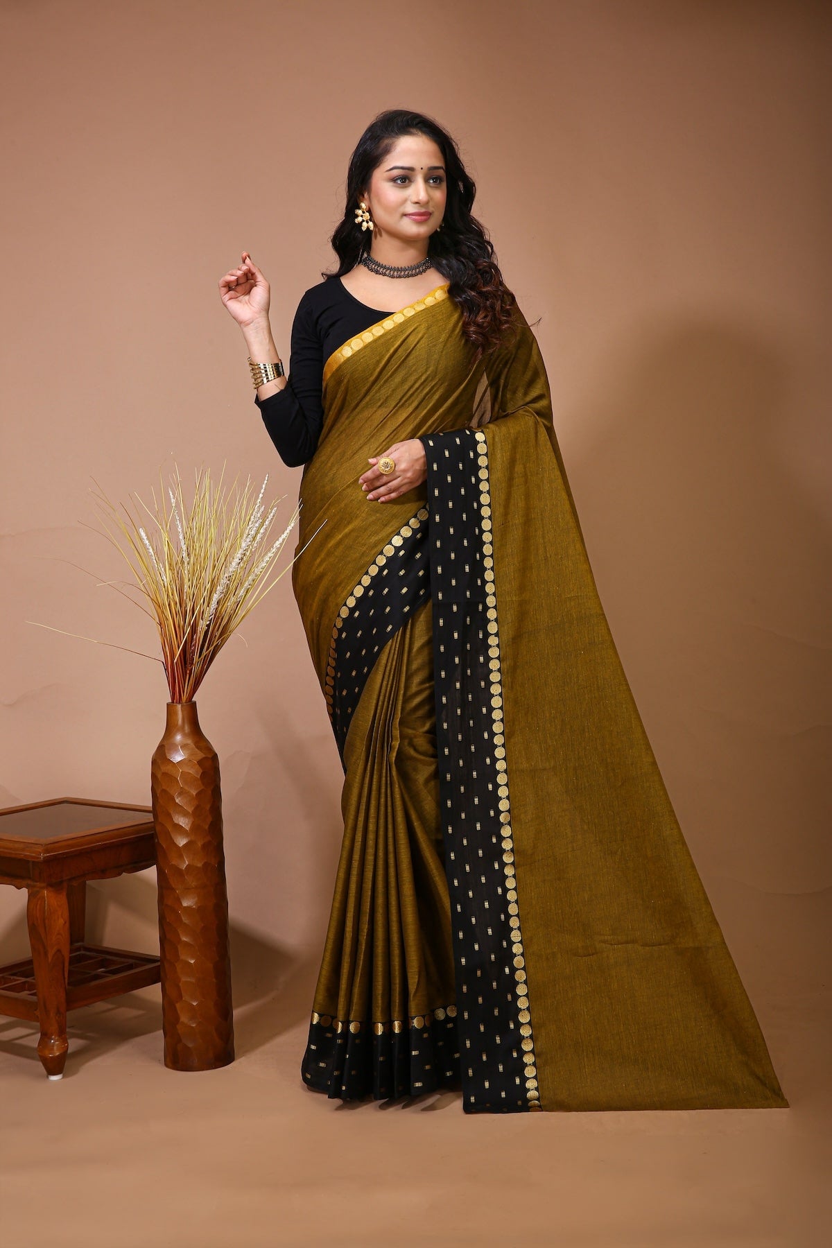 Sitara - Gold Cotton Self Design Saree