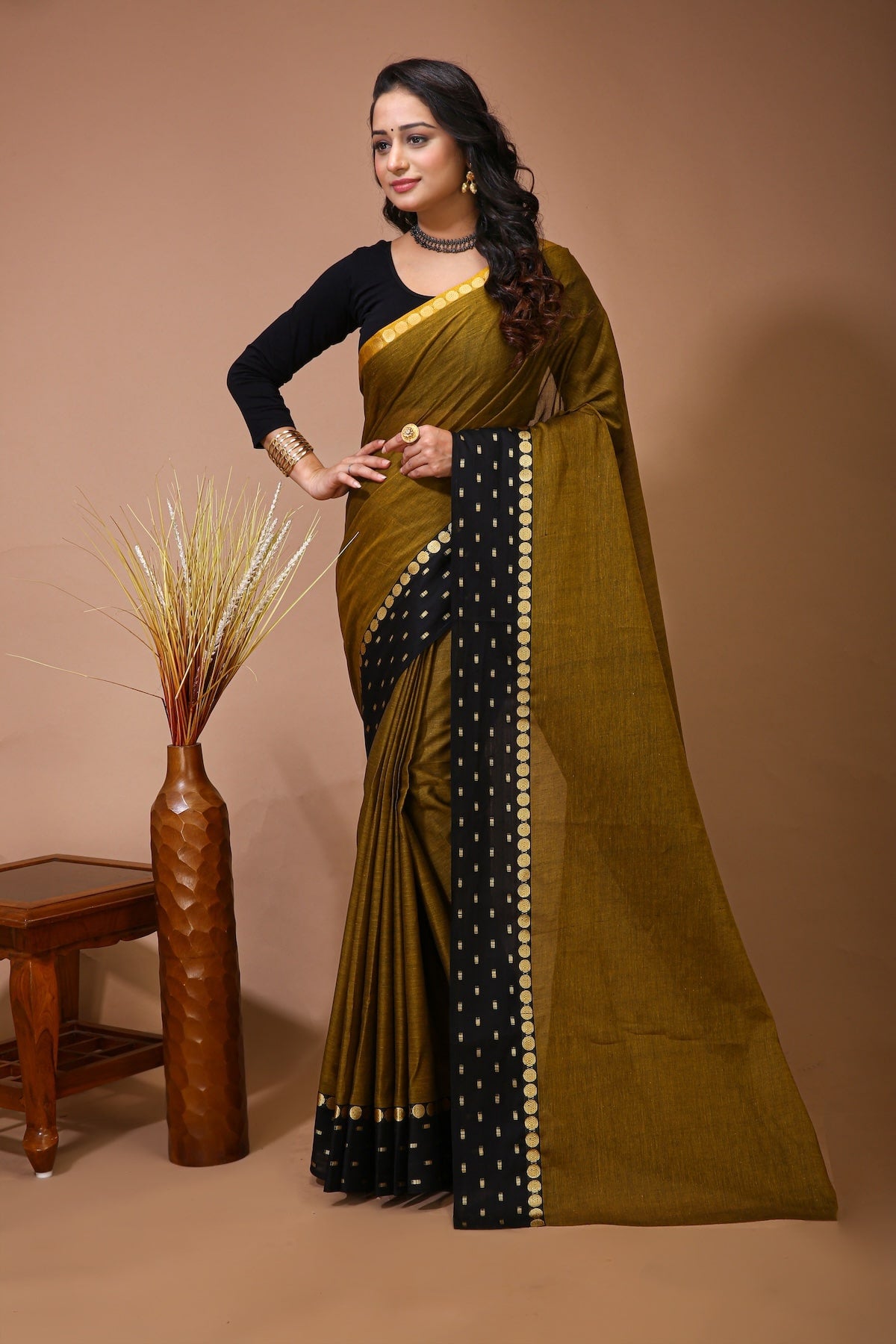 Sitara - Gold Cotton Self Design Saree