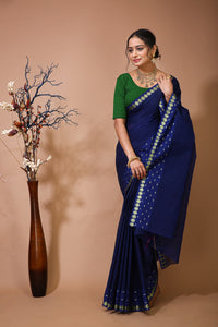 Tarini - Blue Cotton Embellished Saree