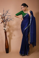 Tarini - Blue Cotton Embellished Saree