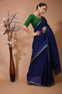 Tarini - Blue Cotton Embellished Saree