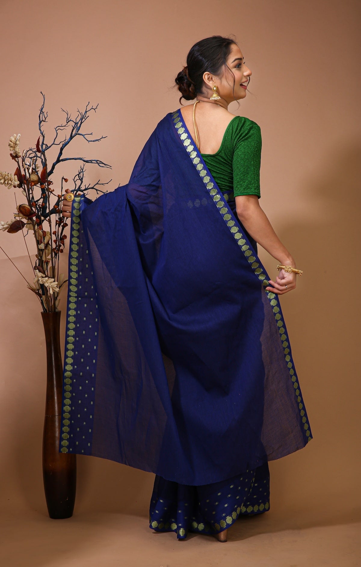 Tarini - Blue Cotton Embellished Saree