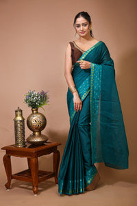 Tarini - Green Cotton Embellished Saree