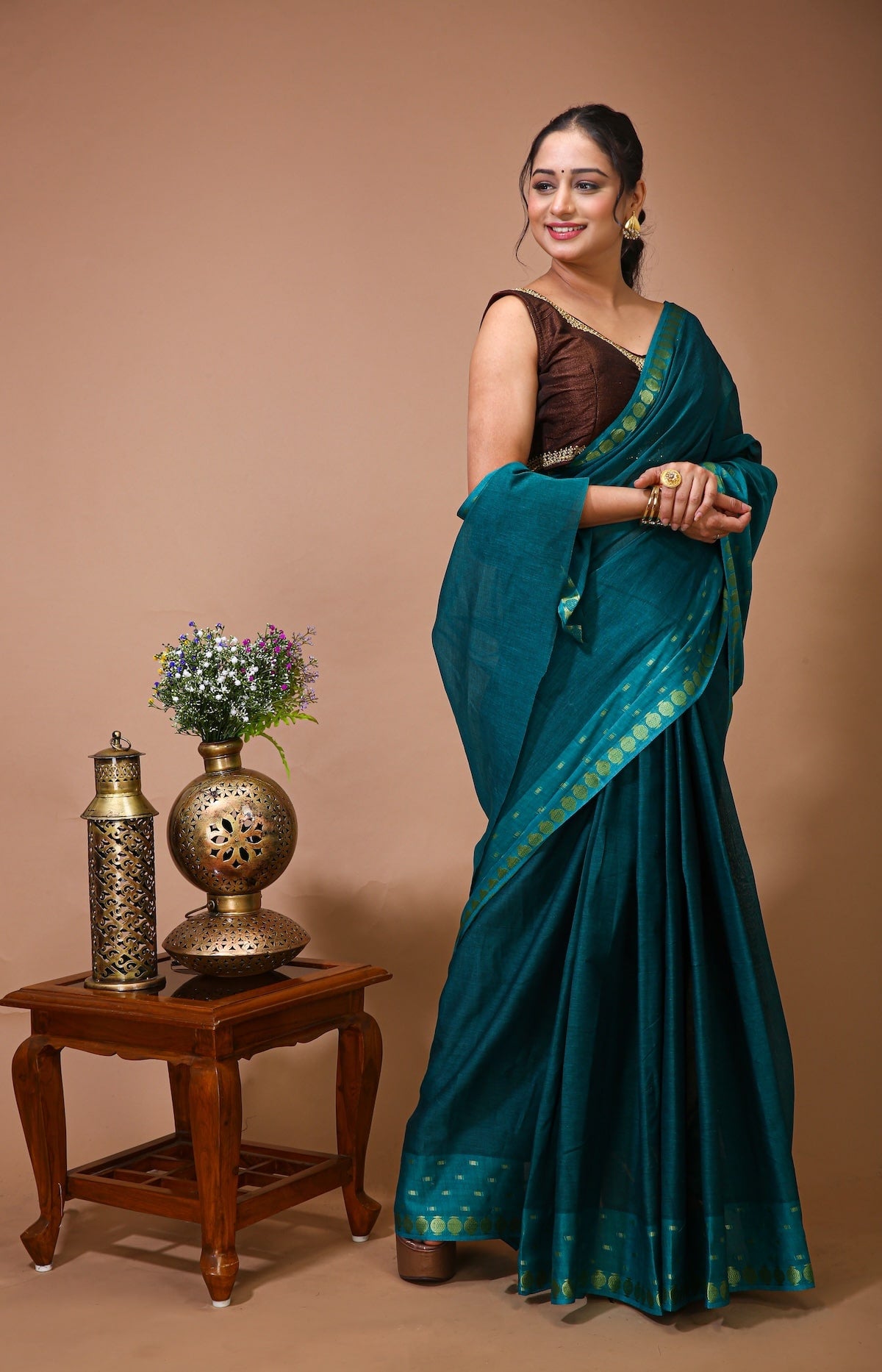 Tarini - Green Cotton Embellished Saree