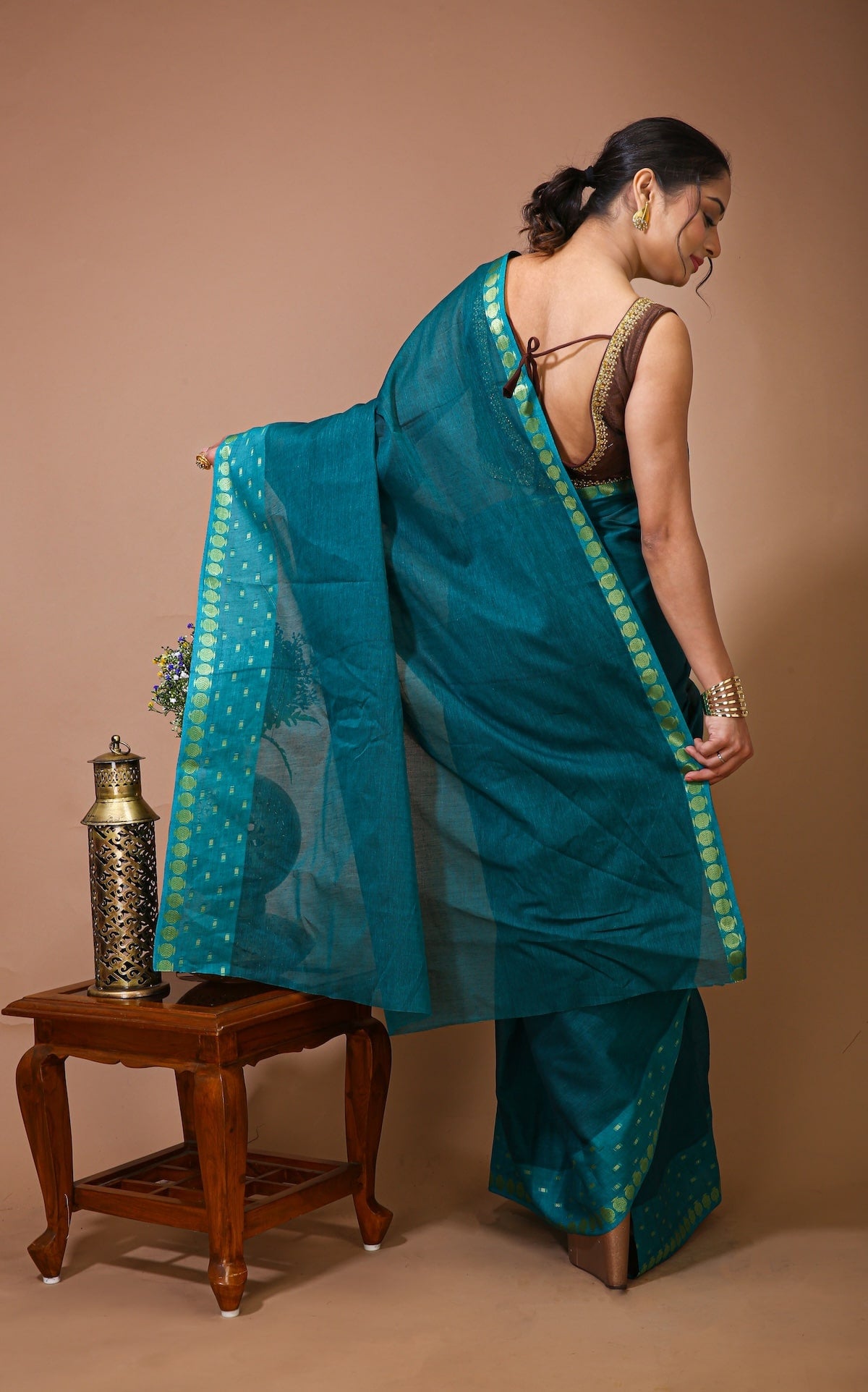 Tarini - Green Cotton Embellished Saree