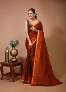 Tarini - Orange Cotton Embellished Saree