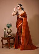 Tarini - Orange Cotton Embellished Saree