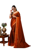 Tarini - Orange Cotton Embellished Saree