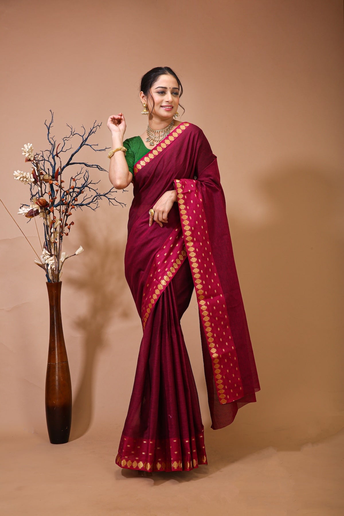 Tarini - Pink Cotton Embellished Saree