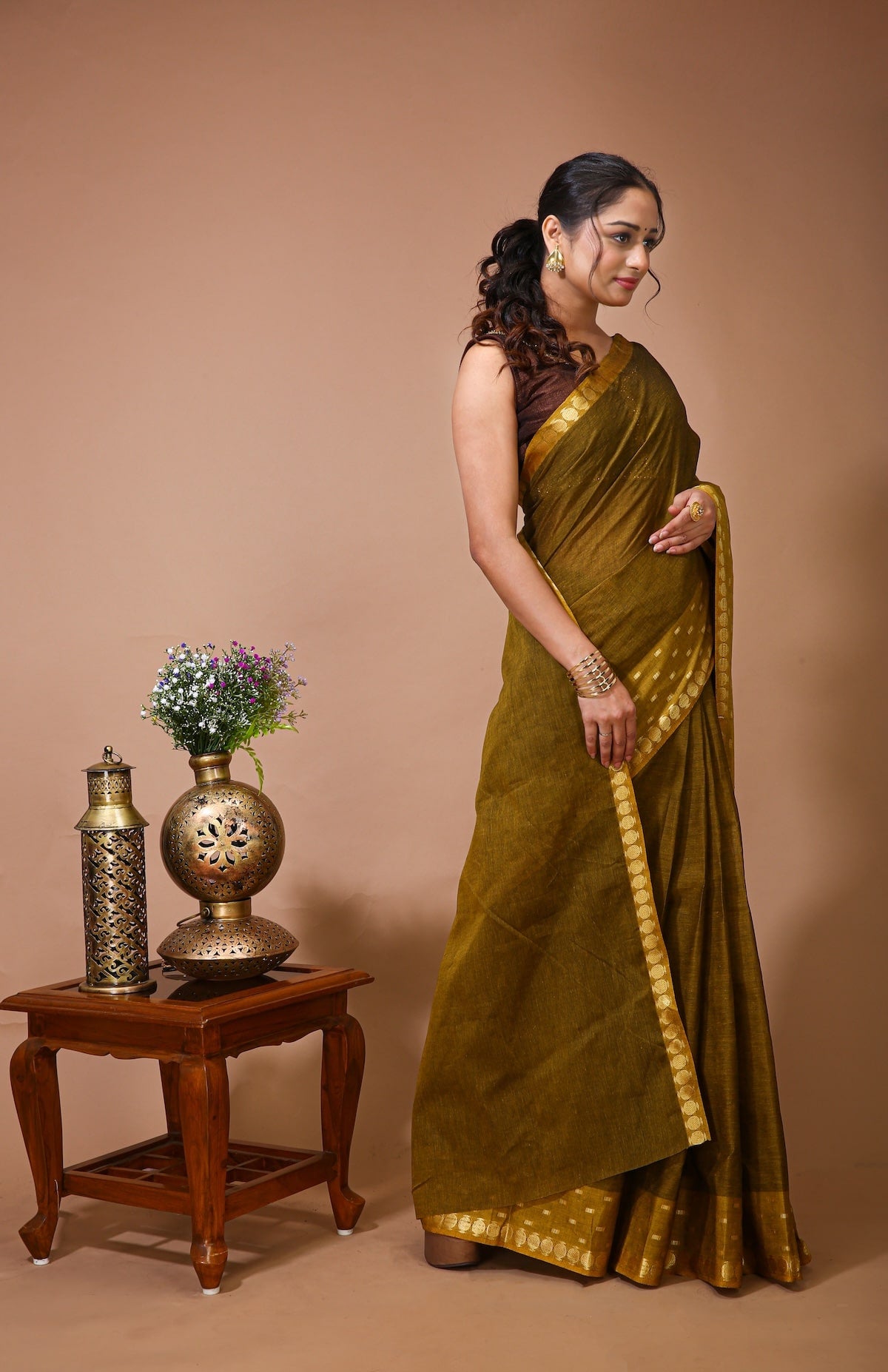 Tarini - Mustard Cotton Embellished Saree