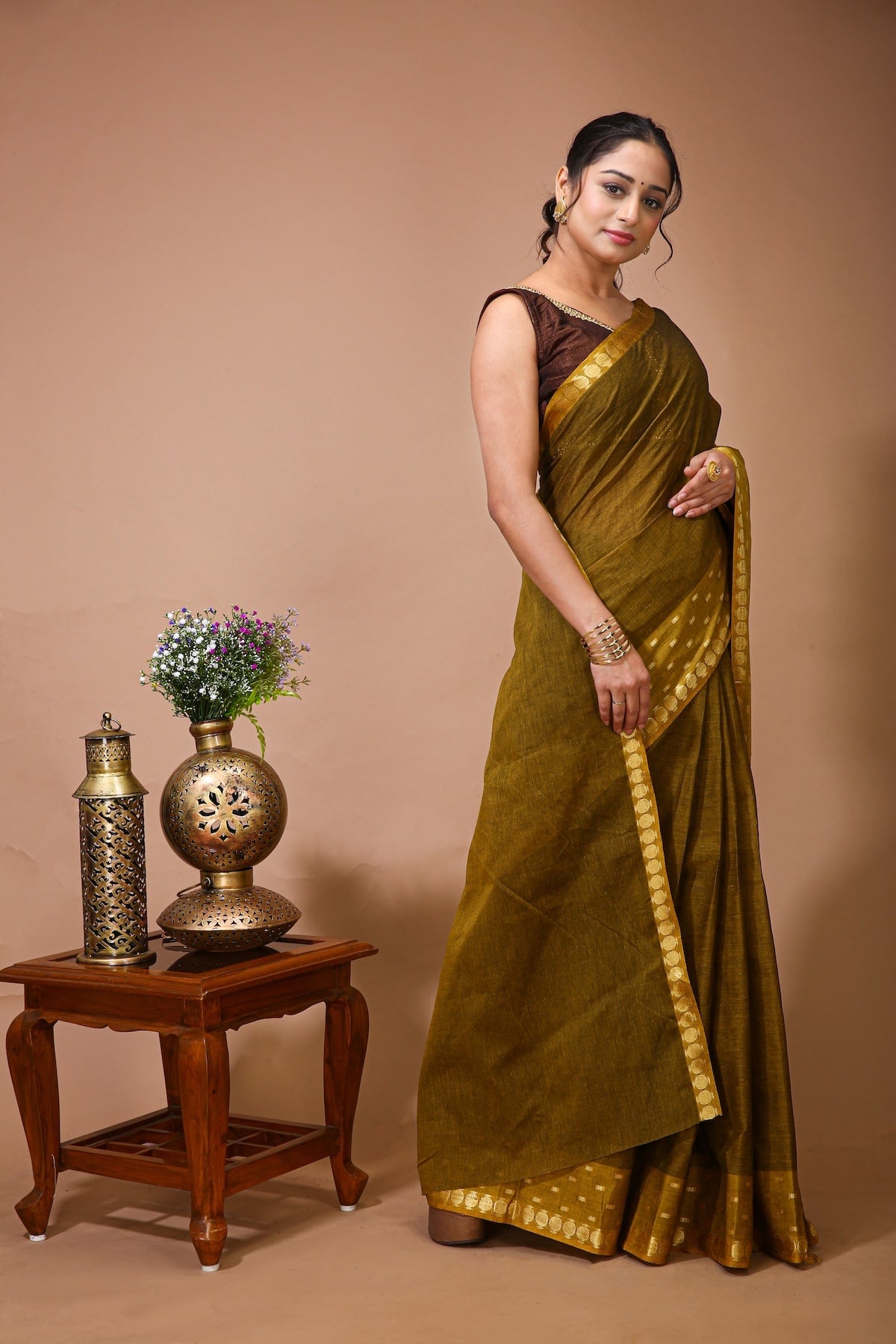 Tarini - Mustard Cotton Embellished Saree