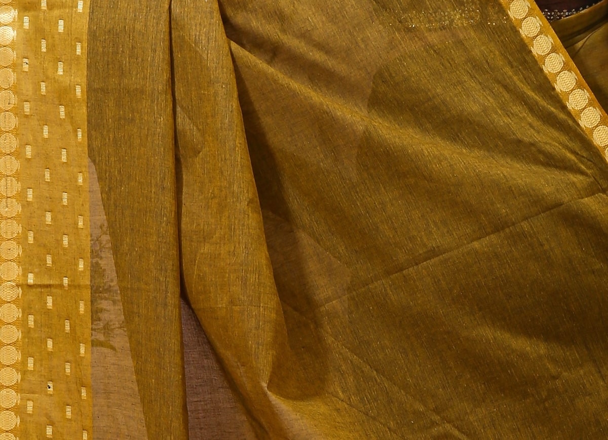 Tarini - Mustard Cotton Embellished Saree