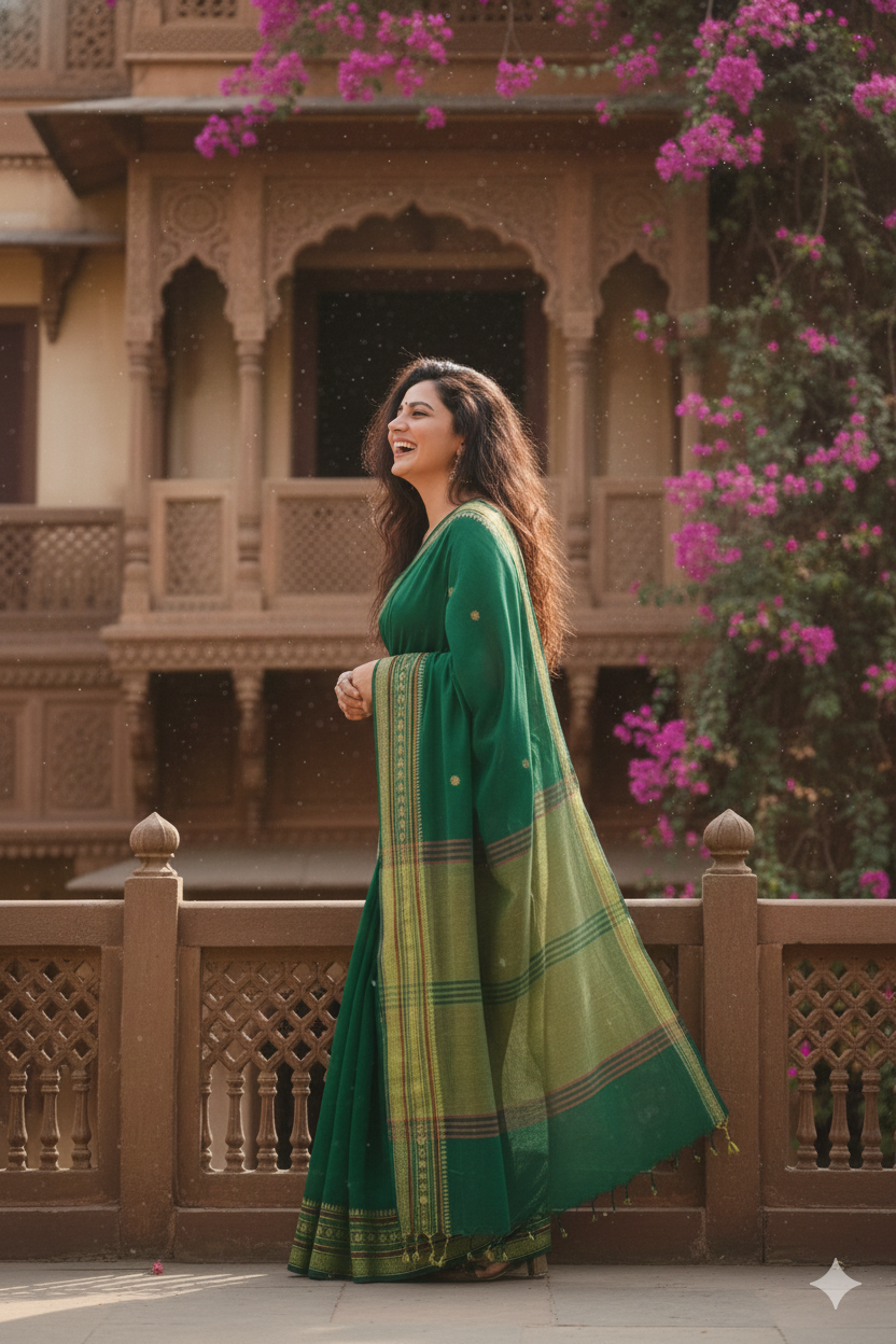 Aparajita - Green Yellow Cotton Printed Saree