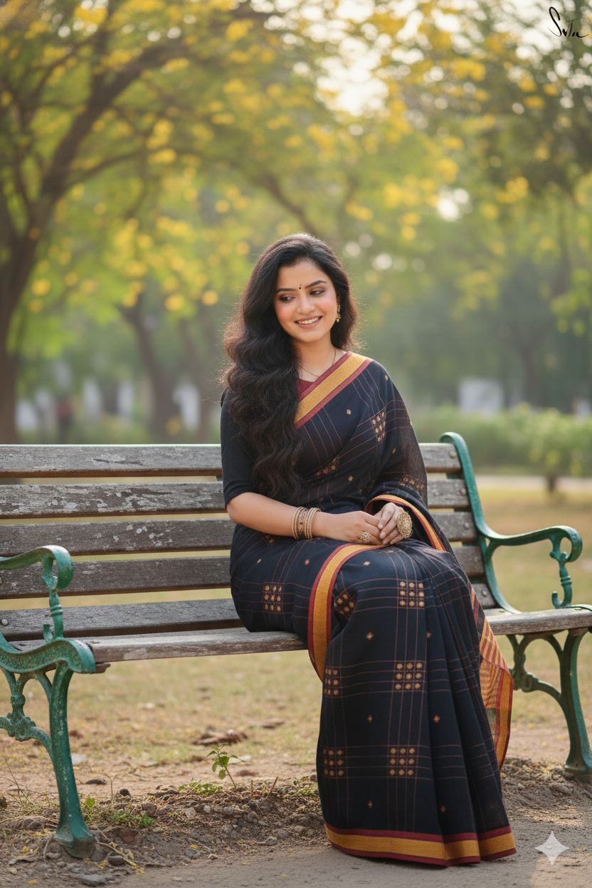 Aparajita - Black Yellow Cotton Printed Saree