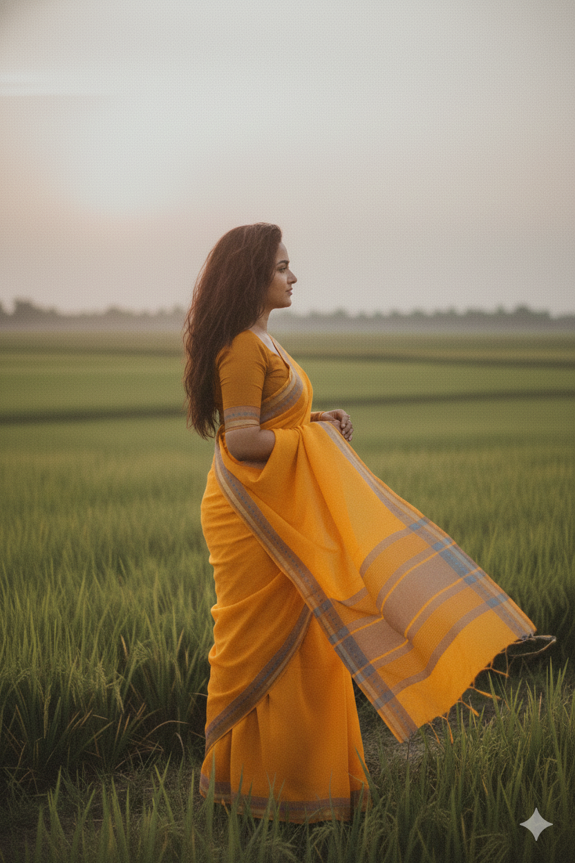 Gulmohar - Yellow Grey Cotton Printed Saree