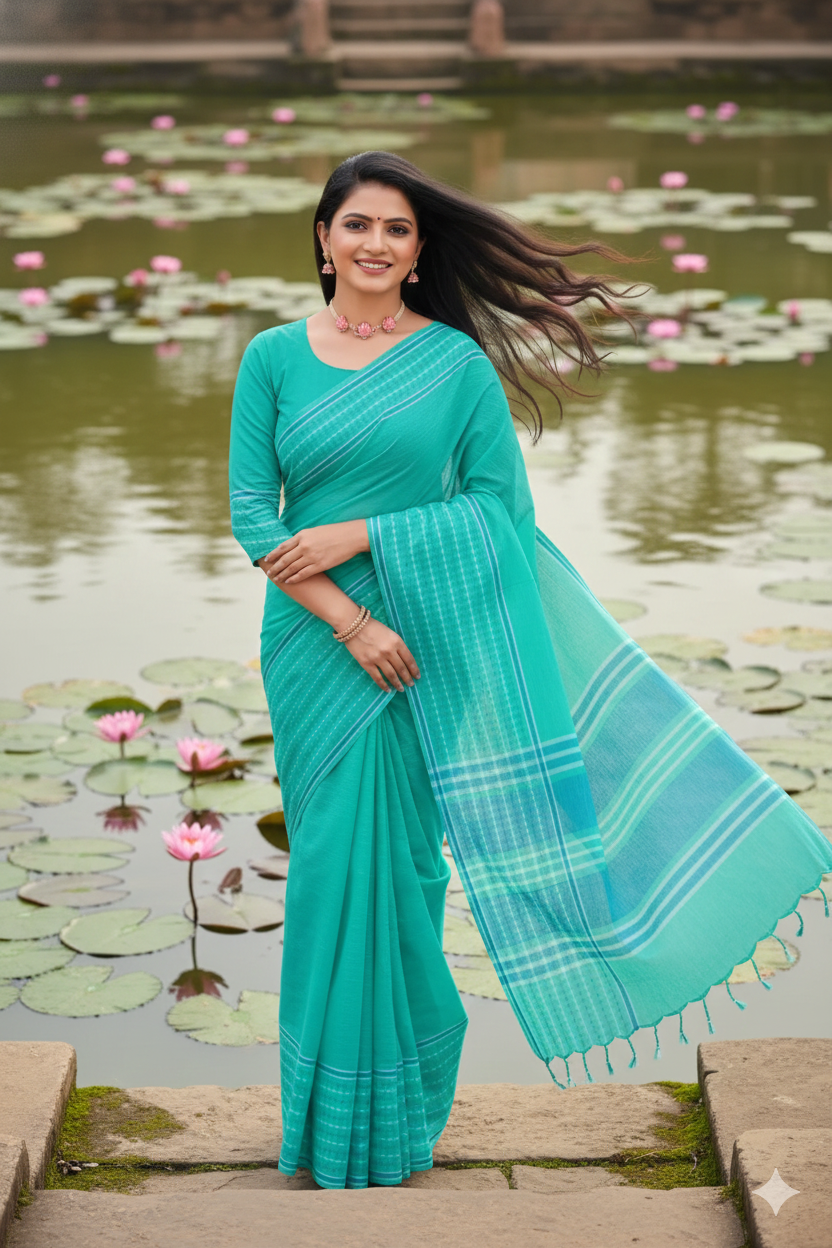 Saahil - Green Cotton Printed Saree