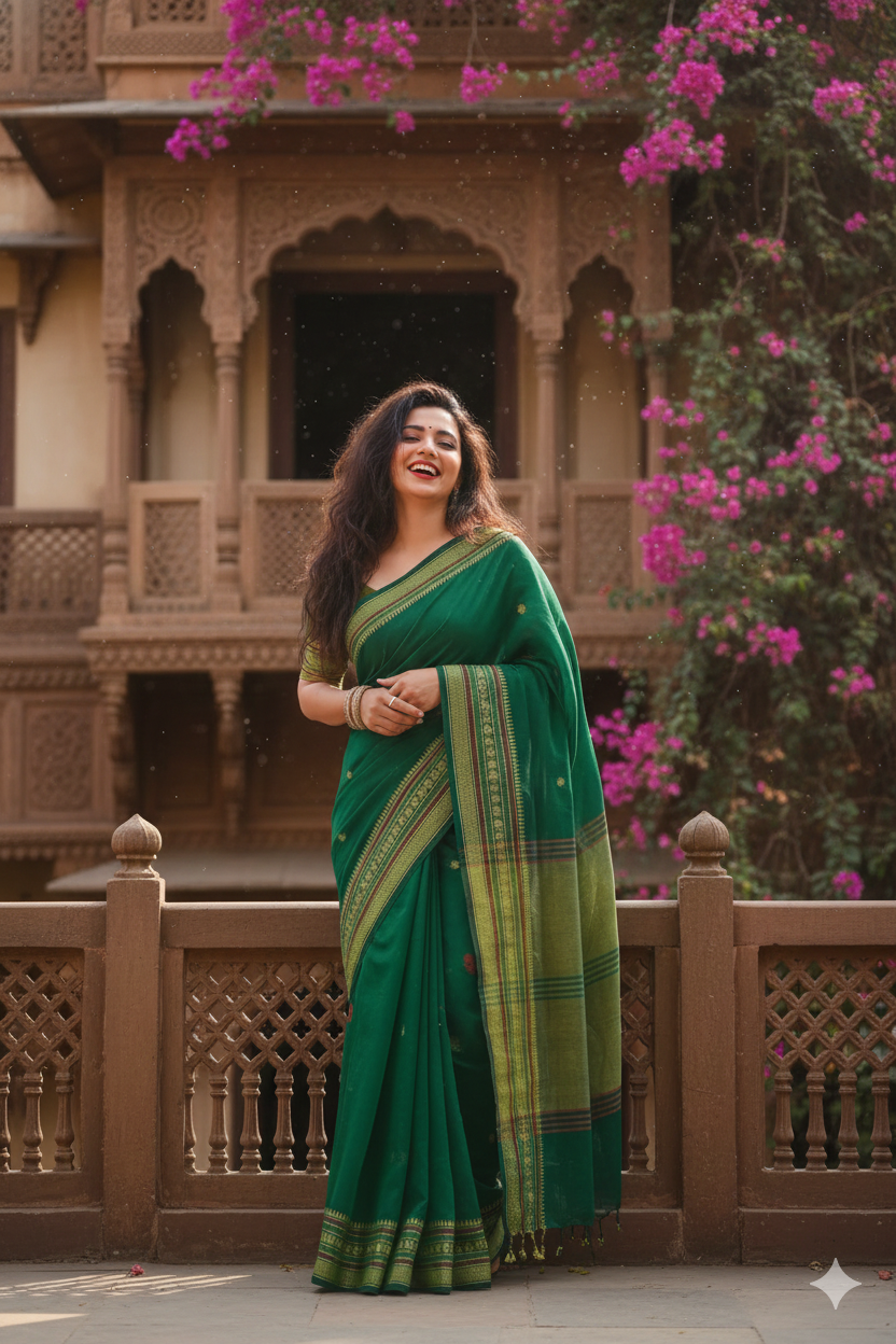 Aparajita - Green Yellow Cotton Printed Saree