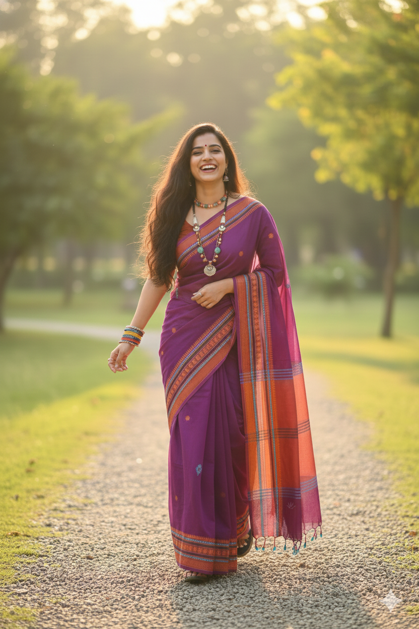 Aparajita - Pink Orange Cotton Printed Saree