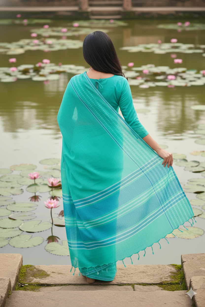 Saahil - Green Cotton Printed Saree