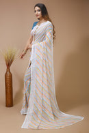 Dhara - White Blue Georgette Printed Saree