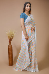 Dhara - White Blue Georgette Printed Saree