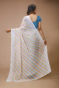 Dhara - White Blue Georgette Printed Saree