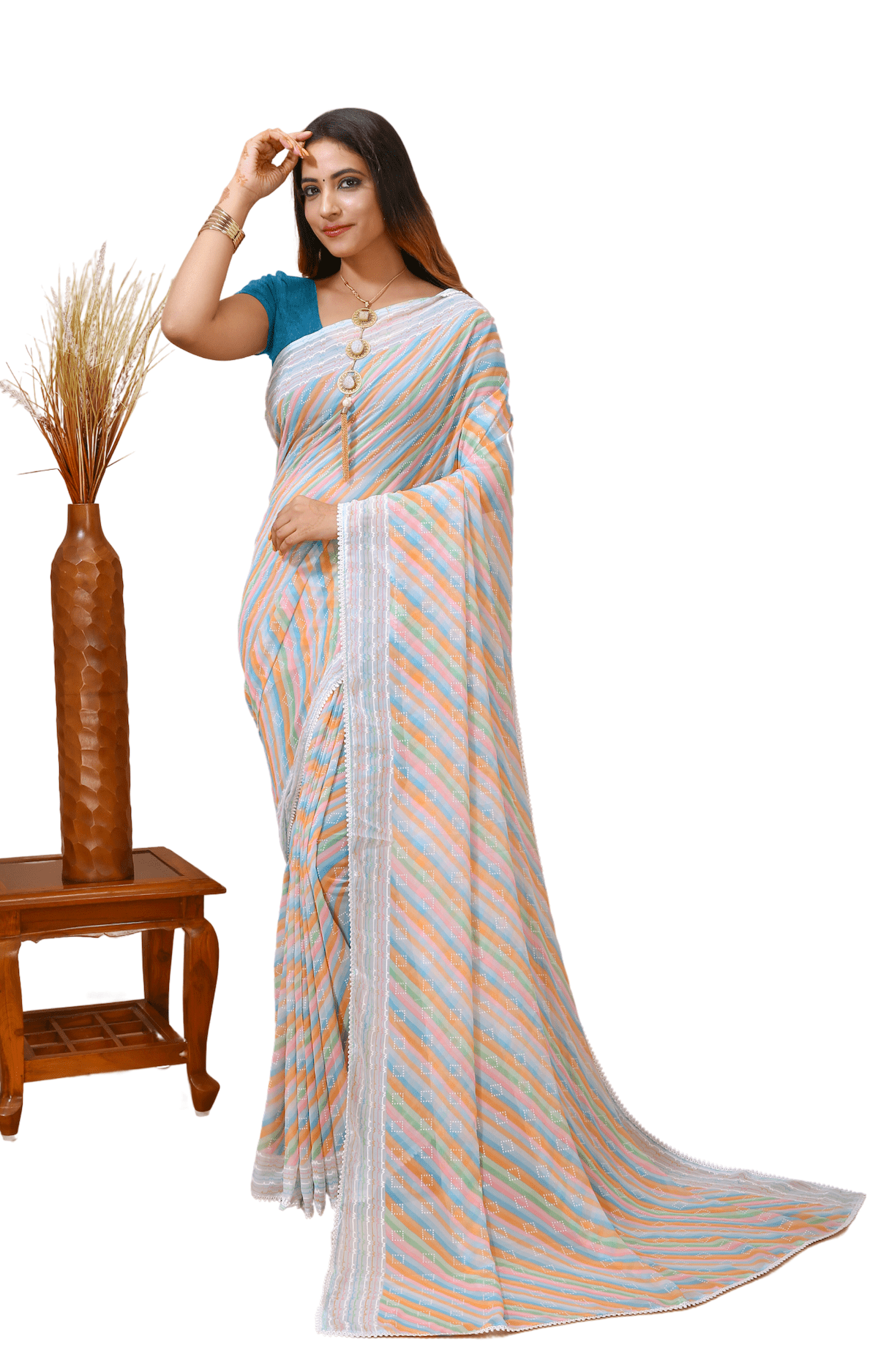 Dhara - White Blue Georgette Printed Saree