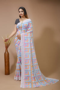 Dhara - Orange Green Georgette Printed Saree