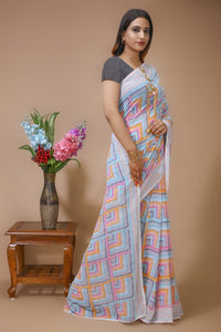 Dhara - Orange Green Georgette Printed Saree