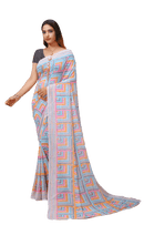 Dhara - Orange Green Georgette Printed Saree