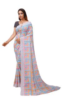 Dhara - Orange Green Georgette Printed Saree