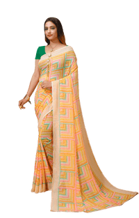 Dhara - Yellow Green Georgette Printed Saree