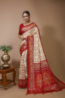 Pratha - Red White Silk Patola Print Saree