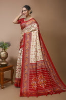 Pratha - Red White Silk Patola Print Saree