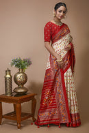 Pratha - Red White Silk Patola Print Saree