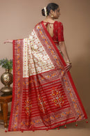 Pratha - Red White Silk Patola Print Saree