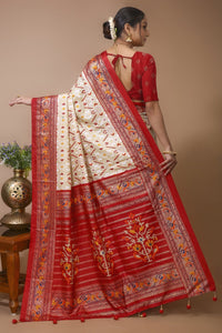 Pratha - Red White Silk Patola Print Saree